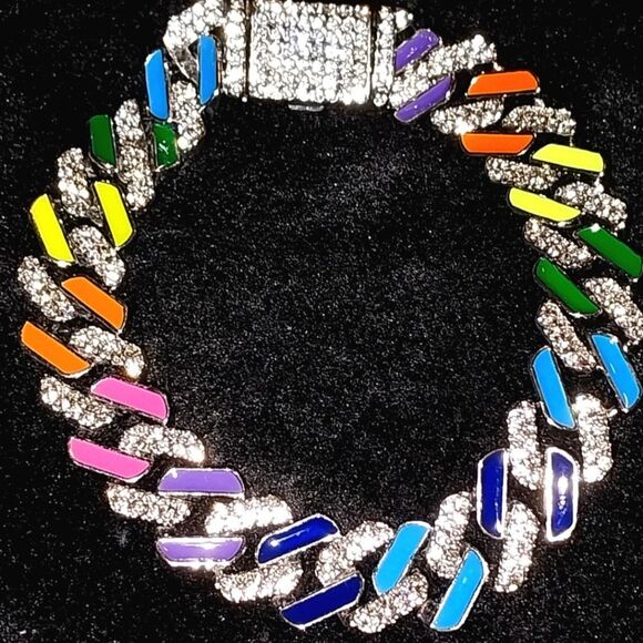 Luxurious rainbow zirconia cuban link bracelet 8 inches - Picture 1 of 8